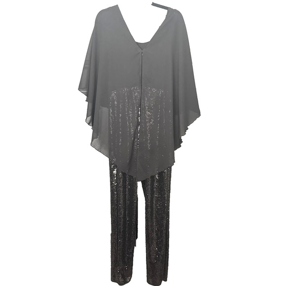 Venus Size 12 Black Jumpsuit NYE Festival Holiday Sequins Caped Fairy Grunge - Picture 3 of 16